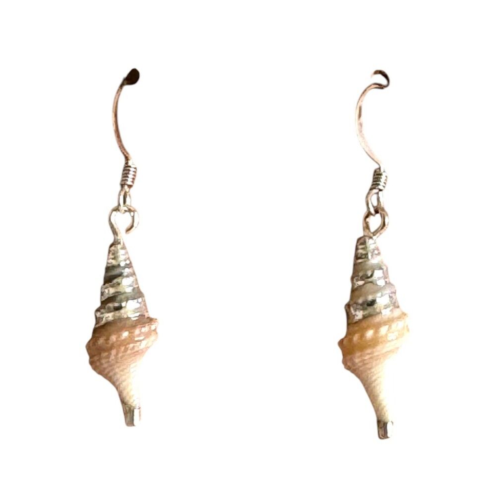 Silver Trimmed Sea Shell Earrings with .925 Sterling Silver #383